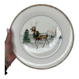 American Atelier Christmas Twig Reindeer Ceramic Dinner Plate